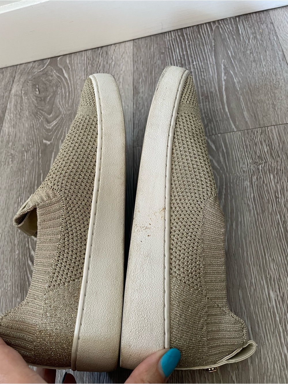 Michael Kors Gold Metallic Stretch Knit Slip On Sneakers Flats Size 7.5 - Picture 7 of 10